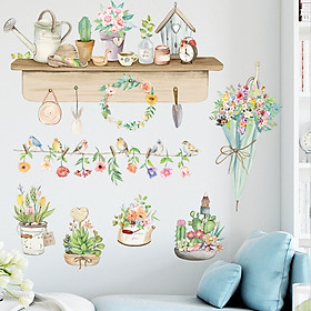 Decal dán tường trang trí phòng khách, quán cafe- Kệ cây sắc màu- mã sp LV109