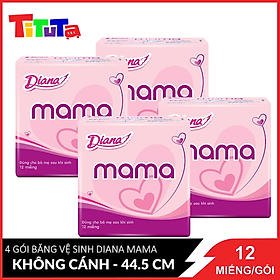 Combo 4 Băng Vệ Sinh Diana Mama Dùng Cho Bà Mẹ Sau Khi Sinh 12 Miếng / Gói x4