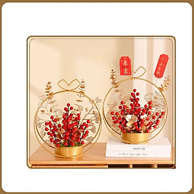 Mua Giỏ hoa đào đông cao cấp decor nhà cửa  trang trí tết   bình hoa đào đông đỏ đem lại may mắn tài lộc