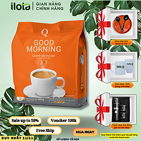 Cà phê Hoà tan 3 in 1 Goodmorning (bịch 24 gói x 20gr) Cafe sữa uống liền Trần Quang Coffee