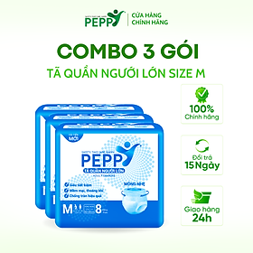 Combo 3 gói Tã/Bỉm Quần Người Lớn, Người Già Peppy Siêu Mỏng, Siêu Thấm, Mềm Mại, Kháng Khuẩn Size M8/L7/XL8