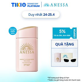 Kem chống nắng dạng sữa dịu nhẹ cho da nhạy cảm và trẻ em Anessa Perfect UV Sunscreen Mild Milk For Sensitive Skin SPF 50+ PA++++ 60ml