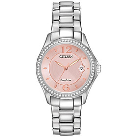 Đồng hồ nữ citizen đính đá swarovski dây thép không gỉ fe1140-51x - mặt hồng