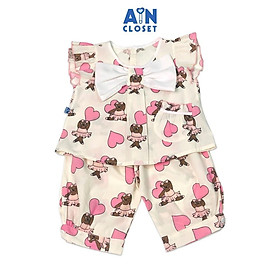 Bộ quần áo lửng bé gái họa tiết Teddy tim nâu cotton - AICDBG6DYTTC - AIN Closet