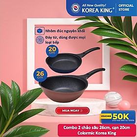 Combo 2 chảo sâu, cạn Colormic Korea King (1 chảo cạn 20cm và 1 chảo sâu 26cm)-Hàng chính hãng