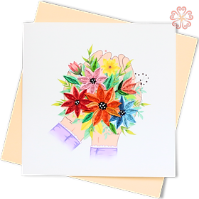Thiệp Giấy Xoắn Nghệ Thuật - Đôi Tay Đón Hoa - Flowers in Hands - Best Wishes - 15 x 15 - VN2XM115E16NN