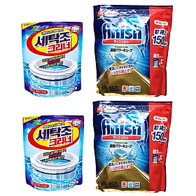 Combo 2 Gói bột tẩy vệ sinh lồng máy giặt Sandokkaebi 450g Hàn Quốc + 2 Túi viên rửa bát Finish 150 viên Nhật Bản