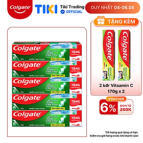 Hình ảnh Bộ 5 kem đánh răng Colgate ngừa sâu răng răng chắc khỏe 225g/tuýp tặng bàn chải đánh răng lông tơ nhập khẩu Thái Lan