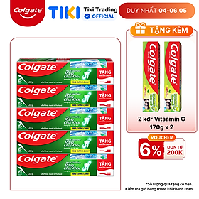 Bộ 5 kem đánh răng Colgate ngừa sâu răng răng chắc khỏe 225g/tuýp tặng bàn chải đánh răng lông tơ nhập khẩu Thái Lan