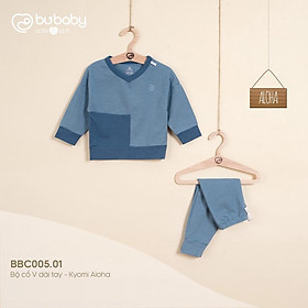 Bộ quần áo dài tay 5 màu Bamboo cotton Bu, Bu baby Kyomi Aloha cho bé 6m - 4Y - Xanh đậm