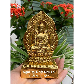 Mua Tượng bản mệnh ngài đại nhật như lai hợp tuổi ( mùi  thân ) bằng gỗ bách xanh pu dát vàng cao cấp kt 14×8×4cm
