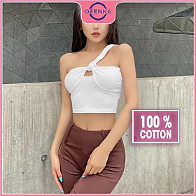 Áo sát nách croptop nữ dây lệch, áo dây quây ngực gợi cảm chất thun gân cotton siêu mát màu đen trắng dưới 50kg