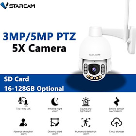 Vstarcam Mới WIFI Ngoài Trời 3MP/5MP 5X Camera IP Quang PTZ Video Bảo vệ An ninh Điện thoại Nhà Thông minh Full IR Màu Cảm biến Tầm nhìn Ban đêm Kích thước: 5MP Thêm Thẻ SDCard 128GB