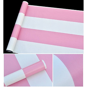 Combo 10m giấy dán tường sọc trắng hồng có keo sẵn