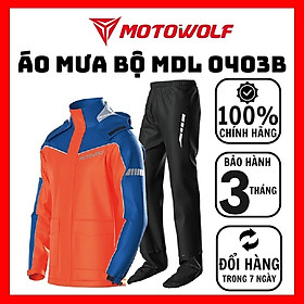 Bộ quần áo mưa MOTOWOLF - kèm bọc giày cao cấp chính hãng chống mưa tốt - 0403B - Cam Xanh
