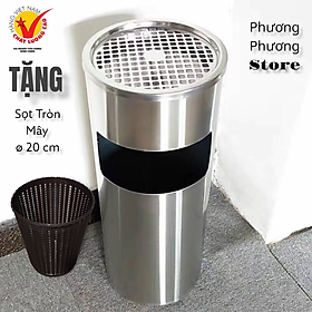 Mua ( Hàng Cao Cấp ) Thùng rác inox tròn A 35  thùng rác inox gạt tàn tròn Dành cho khách sạn nhà hàng quán ăn và gia đình ( Tặng sọt tròn mây )