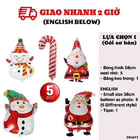 Bộ 5 bong bóng trang trí giáng sinh hình ông già Noel và người tuyết bbne11