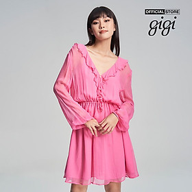 GIGI - Đầm mini tay dài cổ V nhún bèo nữ tính G2101D231132