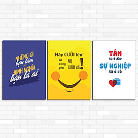 Mua ComBo 3 Tranh văn phòng ( nhiều mẫu ) Canvas kim tuyến căng khung gỗ Sologan 2020
