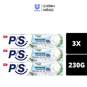 Bộ 3 Kem Đánh Răng P/S Trắng Răng Lành Tính - 100% Kiểm Chứng 230g/ hộp- Thiên Nhiên Baking Soda - Hương Thảo