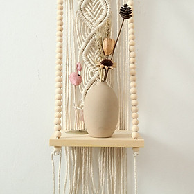 Kệ gỗ decor trang trí treo tường treo dây tết macrame phối hạt vòng độc đáo