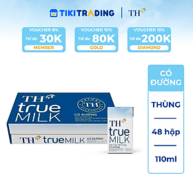 Thùng 48 hộp sữa tươi tiệt trùng TH true MILK có đường 110ml