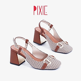 Giày Cao Gót 7cm Mũi Vuông Gắn Khoá Pixie X771