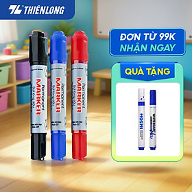 Combo 5/10/20 Bút lông dầu Thiên Long PM-07 2 đầu bút kích thước 0.8 mm và 6mm, 3 màu mực xanh/đỏ/đen, bám dính tốt trên nhiều bề mặt