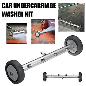 (16inch) Undercarriage Cleaner Power Under Car Wash Boom Water Broom W/ 4 Nozzles + 2 Swivel Caster Wheels For Pressure Washer Car Washing Driveway Sidewalk Deck Cleaning