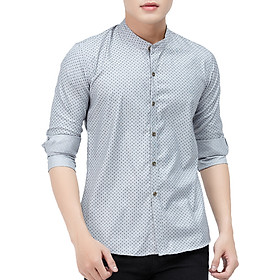 Áo Sơ Mi Cổ Trụ Họa Tiết Nhỏ TITISHOP SM528 - Xám