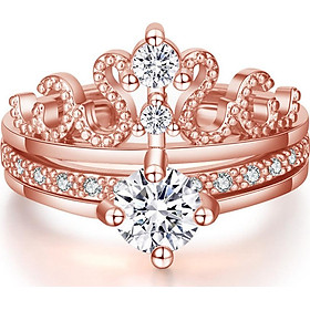 Nhẫn Nữ Vương Miện 2 in 1 Cao Cấp Đính Kim Cương Nhân Tạo Zircon Cao Cấp - Chất Liệu Hợp Kim Mạ Vàng - Phong Cách Quý Phái Chanh Sả Không Kém Phần Quyến Rũ - Phụ Kiện Thời Trang Nữ Siêu Sành Điệu