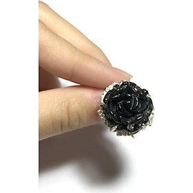 nhẫn bạc 925 hoa mẫu đơn thạch anh tóc đen size 16 - HANMYNGHE