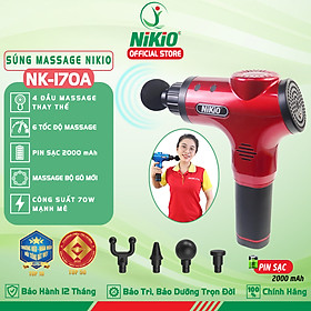 Súng (Máy) Massage Cầm Tay Nikio NK-170A - Kỹ Thuật Mát Xa Gõ Hiện Đại, Tác Động Sâu, Hỗ Trợ Giãn Cơ Toàn Thân - 4 Đầu Thay Thế, 6 Cấp Độ Mát Xa, Pin Sạc Không Dây 2000 mAh