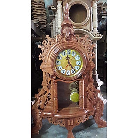Đồng hồ quả lắc tân cổ điển để bàn bằng gỗ hương kt cao 68×45×15cm