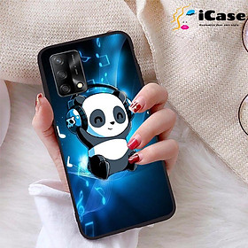 Ốp lưng iCase dành cho Oppo A74 4G chất liệu viền dẻo lưng cứng nhám TPU có hai lỗ xỏ dây đeo in nổi 4D hình bộ sưu tập Panda 02