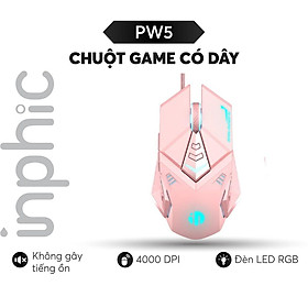 Mua Chuột chơi game có dây Inphic PW5 màu hồng siêu cute hỗ trợ điều chỉnh DPI 4 tốc độ lên đến 4800