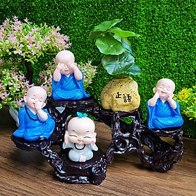 Mua Bộ 04 chú tiểu kèm chậu cây và chân đế ngang 5 ô y hình