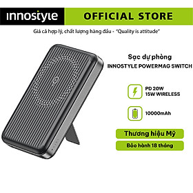 Pin sạc dự phòng từ tính Innostyle PowerMag Switch 2 IN 1 10000MaH - Tích hợp chân đế, hàng chính hãng