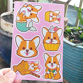 3 Tấm Hình Dán Chó Con Siêu Dễ Thương, Sticker dạng decal chống nước được cắt sẳn bằng máy chỉ lột dán, dùng trang trí nón bảo hiểm, xe máy, laptop, điện thoại....