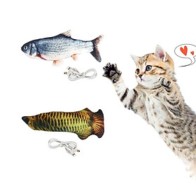 Set of 2 Simulation Electric Plush Wagging Fish Toy for Cat Kittens Gift