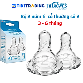 Bộ 2 núm ti Dr.Brown's bình sữa cổ thường Số 2 (3 - 6 tháng)