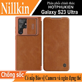 Case bao da chống sốc cho Samsung Galaxy S23 Ultra trang bị nắp bảo vệ Camera hiệu Nillkin Qin Pro (ngăn đựng thẻ ATM Name Card, chất liệu da cao cấp, thiết kế thời trang cá tính) - Hàng nhập khẩu