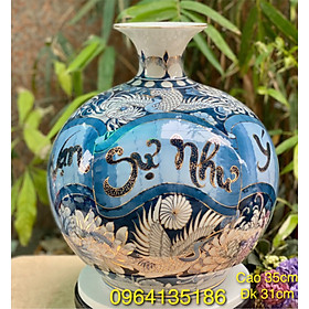 Mua Bình hút tài lộc vẽ vàng vạn sứ như ý h35cm gốm sứ Bát Tràng