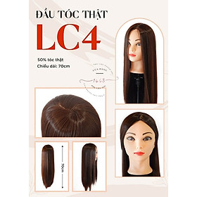 Đầu manocanh tóc nữ (70cm), đầu giả học cắt tóc 50% tóc thật chuyên dùng cho học viên