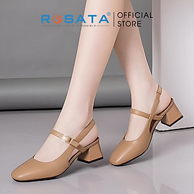 Sandal nữ bít mũi, gót vuông, quai cài ROSATA RO622 - 5p - Nâu, Kem - HÀNG VIỆT NAM - BKSTORE