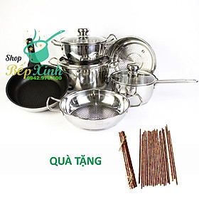 Mua Bộ nồi chảo xửng hấp 3 Đáy Inox 430 cao cấp Fivestar Standard bếp từ nắp kính   tặng 10 đôi đũa dừa