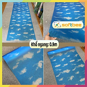 Dán kính chen mờ bằng decal, khổ ngang 0.9m, in hình mây trắng phông xanh