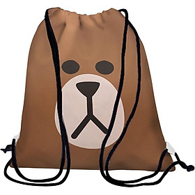 Balo Dây Rút Unisex In Hình Mặt Gấu Brown - BDCT198