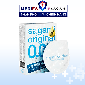 Bao cao su Sagami 002 Extra - Nhiều gel - Siêu mỏng - Non Latex - Hộp 3 chiếc