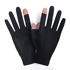 Ice Silk không trượt Găng tay câu cá thể thao ngoài trời Touch Màn hình chống UV Găng tay xe máy Găng tay đua xe máy bảo vệ UV. Color: black 1 Size: L